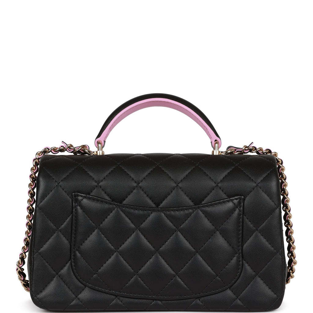 Chanel Mini Rectangular Black and Pink Quilted Lambskin Flapbag GHW