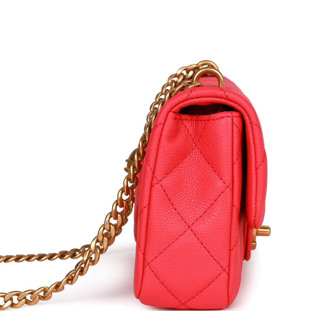 CHANEL Pearl Red Caviar Leather Mini Rectangular Flap Bag-US