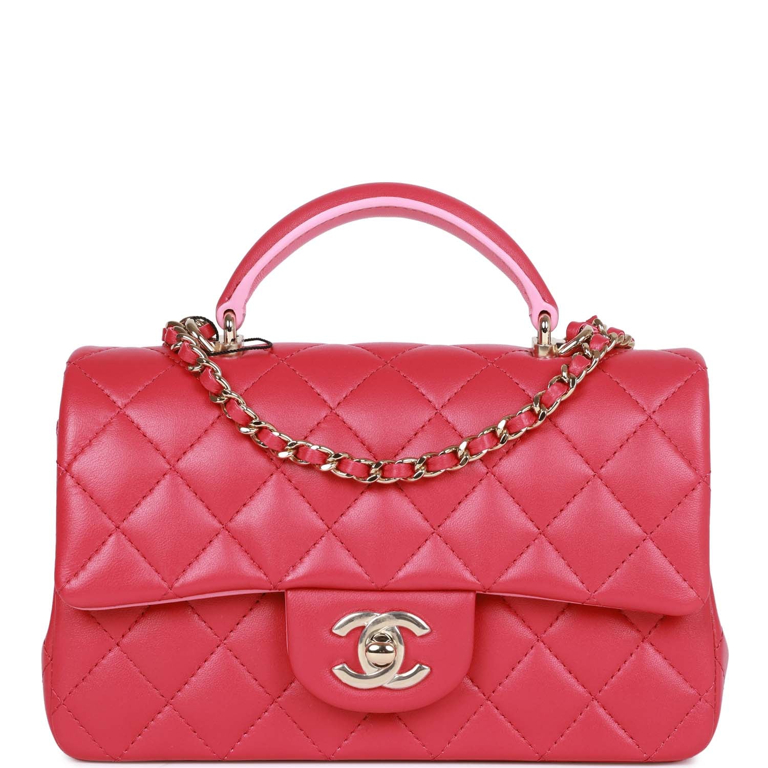 Chanel Pink Quilted Lambskin Rectangular Mini Flap Bag Top Handle Light ...