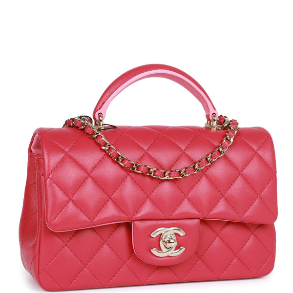 Chanel Pink Quilted Lambskin Rectangular Mini Flap Bag Top