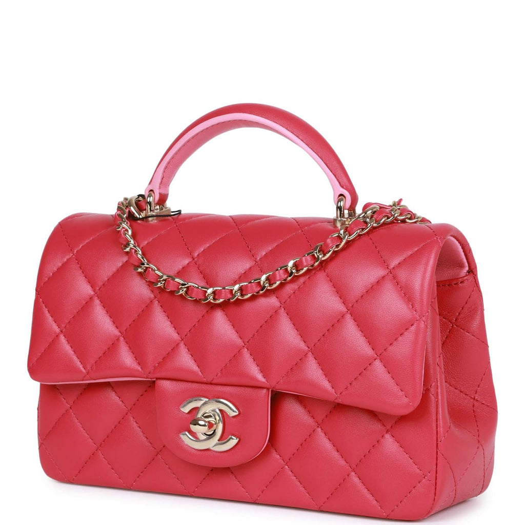Chanel Pink Quilted Lambskin Rectangular Mini Flap Bag Top Handle