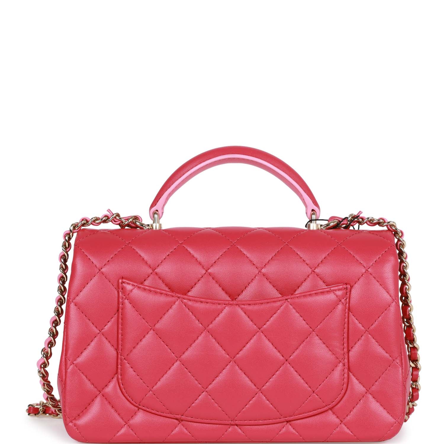 Chanel Pink Quilted Lambskin Rectangular Mini Flap Bag Top Handle Light ...