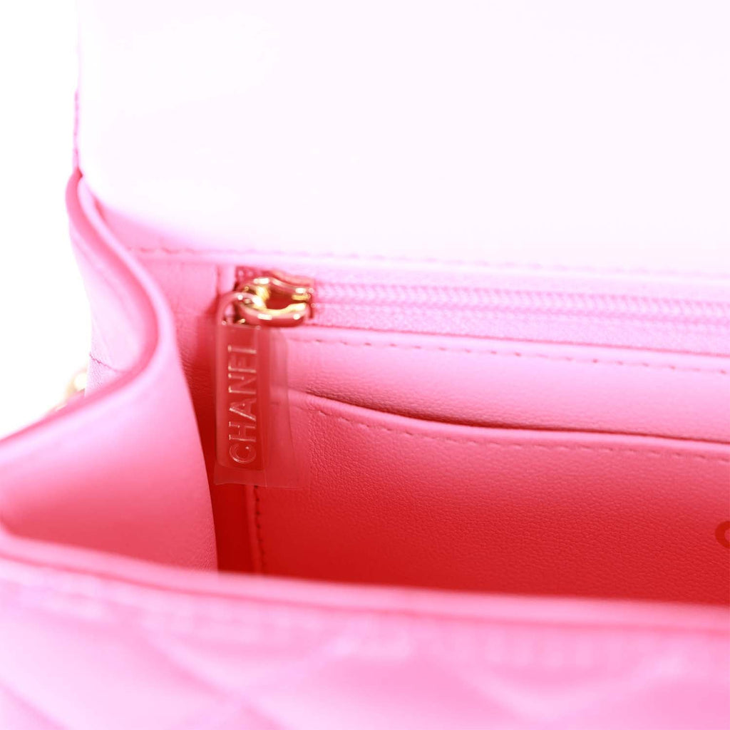Chanel Mini Rectangular Flap with Top Handle Pink Lambskin Light Gold  Hardware