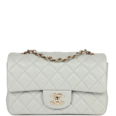 Chanel Mini Rectangular Flap Bag Light Grey Lambskin Light Gold Hardware