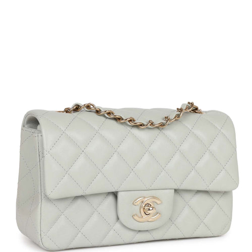 Chanel Mini Rectangular Flap Bag Light Grey Lambskin Light Gold Hardware
