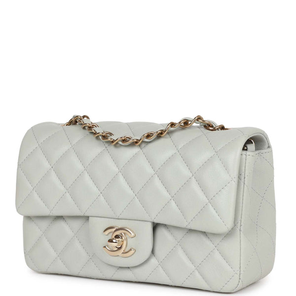 Chanel 21B Classic Mini Square Pearl Crush Lambskin Quilted Flap Bag Gray  NIB!!