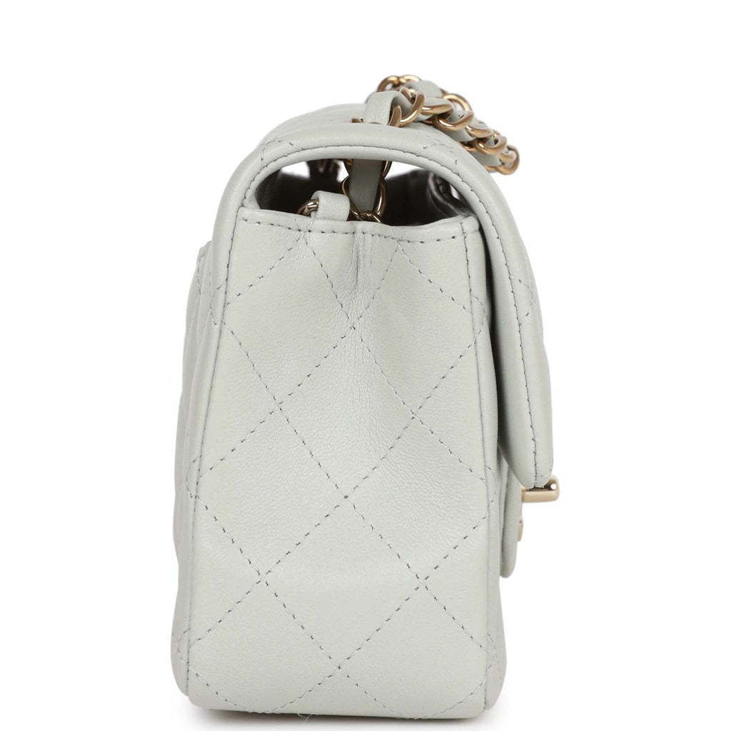 Chanel Mini Rectangular Flap Bag Light Grey Lambskin Light Gold