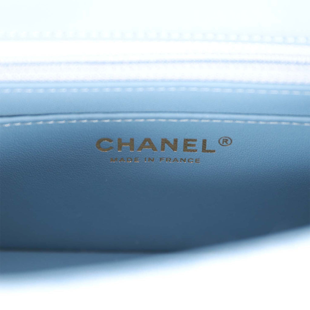 Chanel Mini Rectangular Flap Bag Blue Denim Light Gold Hardware