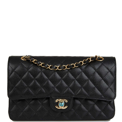 Chanel Medium Classic Double Flap Bag Black Quilted Caviar Gold Hardware