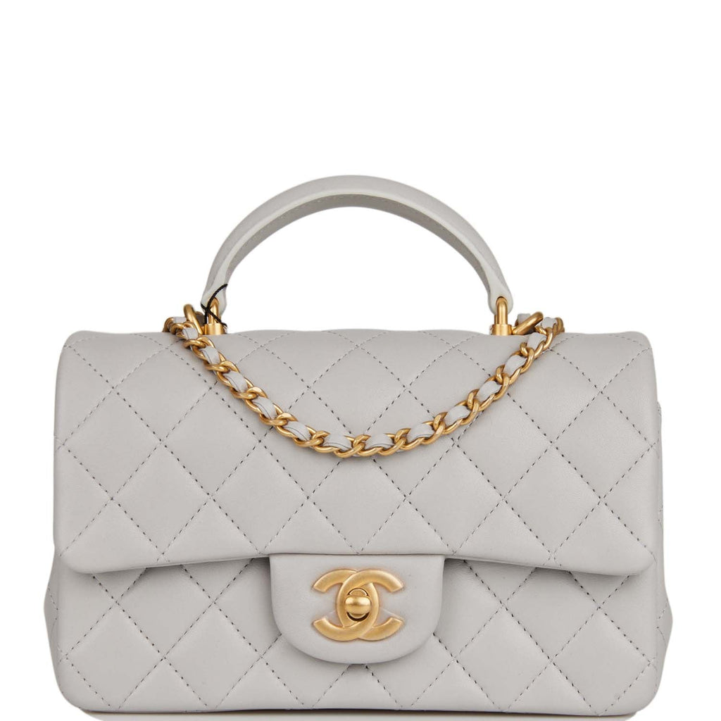 Chanel Mini Rectangular Flap Bag with Top Handle Grey Lambskin Antique Gold  Hardware