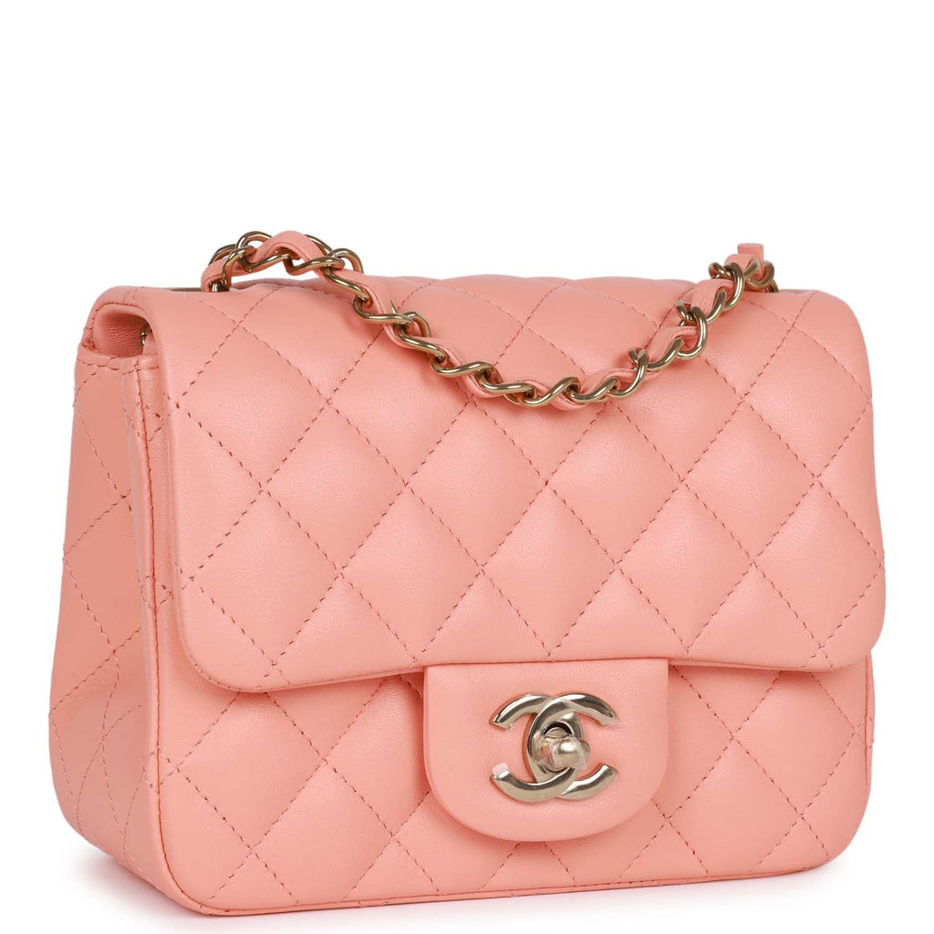 Chanel Mini Square Flap Pink Quilted Lambskin Lightgold Hardware