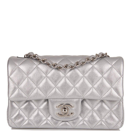 Chanel Mini Rectangular Flap Bag Silver Iridescent Lambskin Silver Hardware