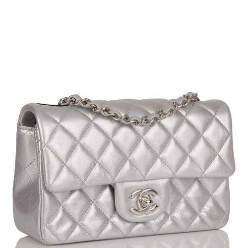 Chanel Mini Rectangular Flap Bag Silver Iridescent Lambskin Silver Hardware
