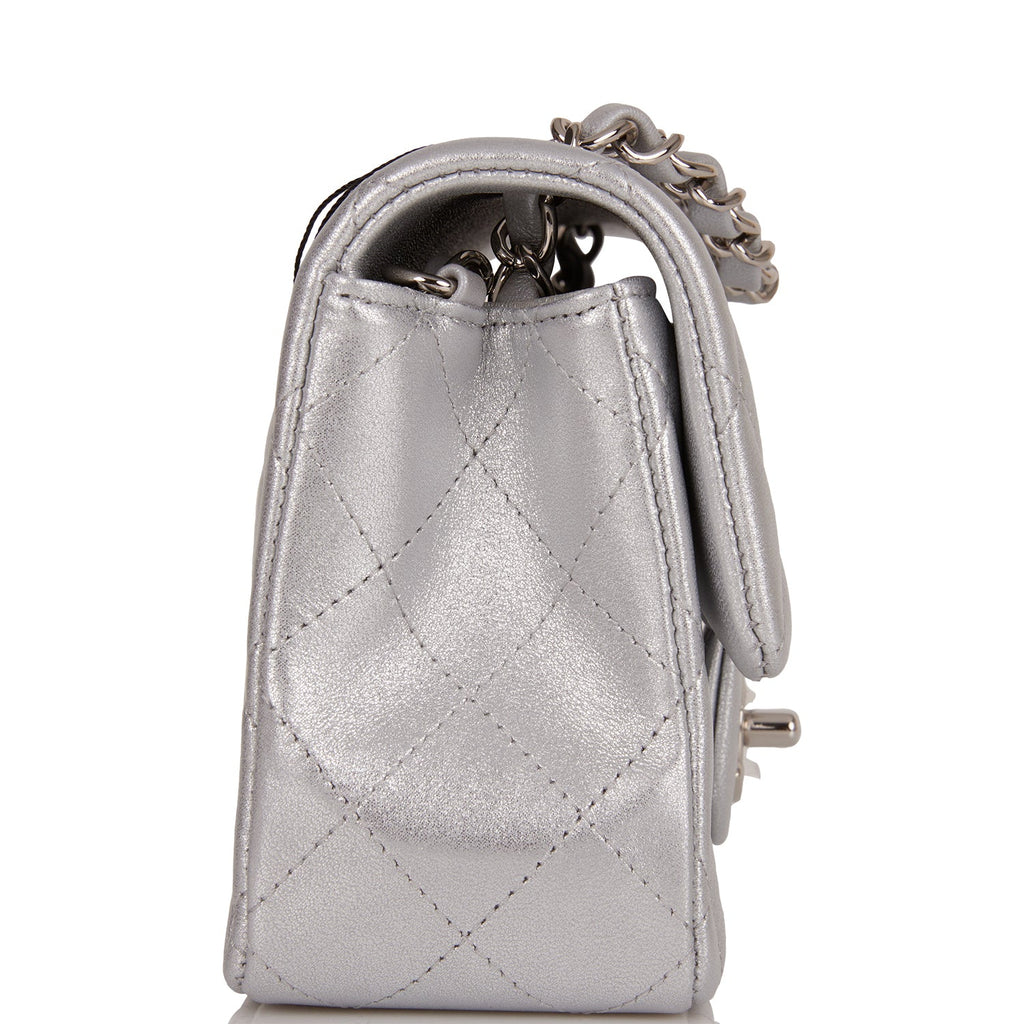 Chanel Silver Lambskin Rectangular Mini Classic Flap Silver Hardware