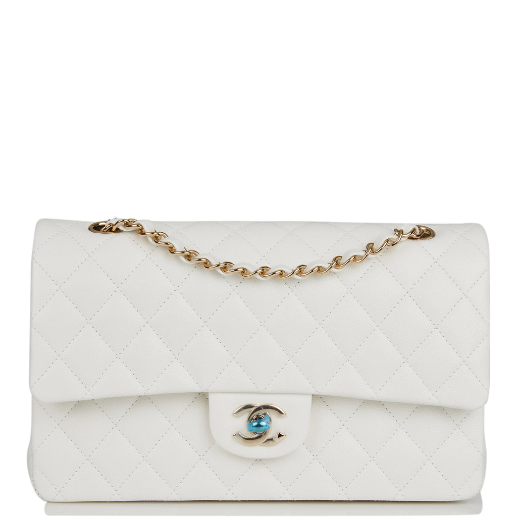 Chanel White Quilted Caviar Medium Classic Double Flap Bag Light Gold  Hardware – Madison Avenue Couture
