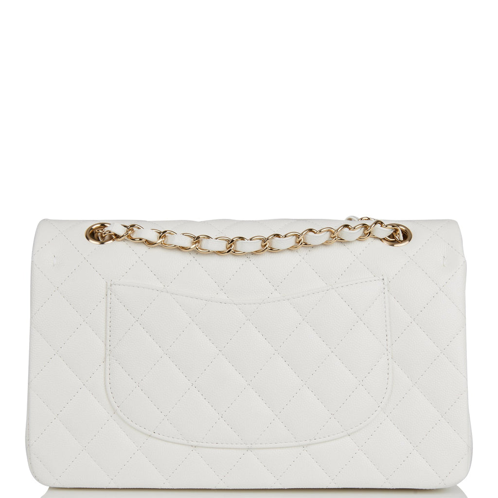 Chanel White Quilted Caviar Medium Classic Double Flap Bag Light Gold  Hardware – Madison Avenue Couture