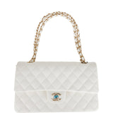 Chanel Medium Classic Double Flap Bag White Quilted Caviar Light Gold Hardware