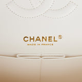 Chanel Medium Classic Double Flap Bag White Quilted Caviar Light Gold Hardware