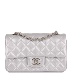 Chanel Mini Rectangular Flap Bag Silver Iridescent Lambskin Silver Hardware