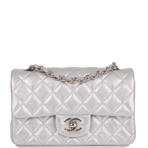 Chanel Mini Rectangular Flap Bag Silver Iridescent Lambskin Silver Hardware