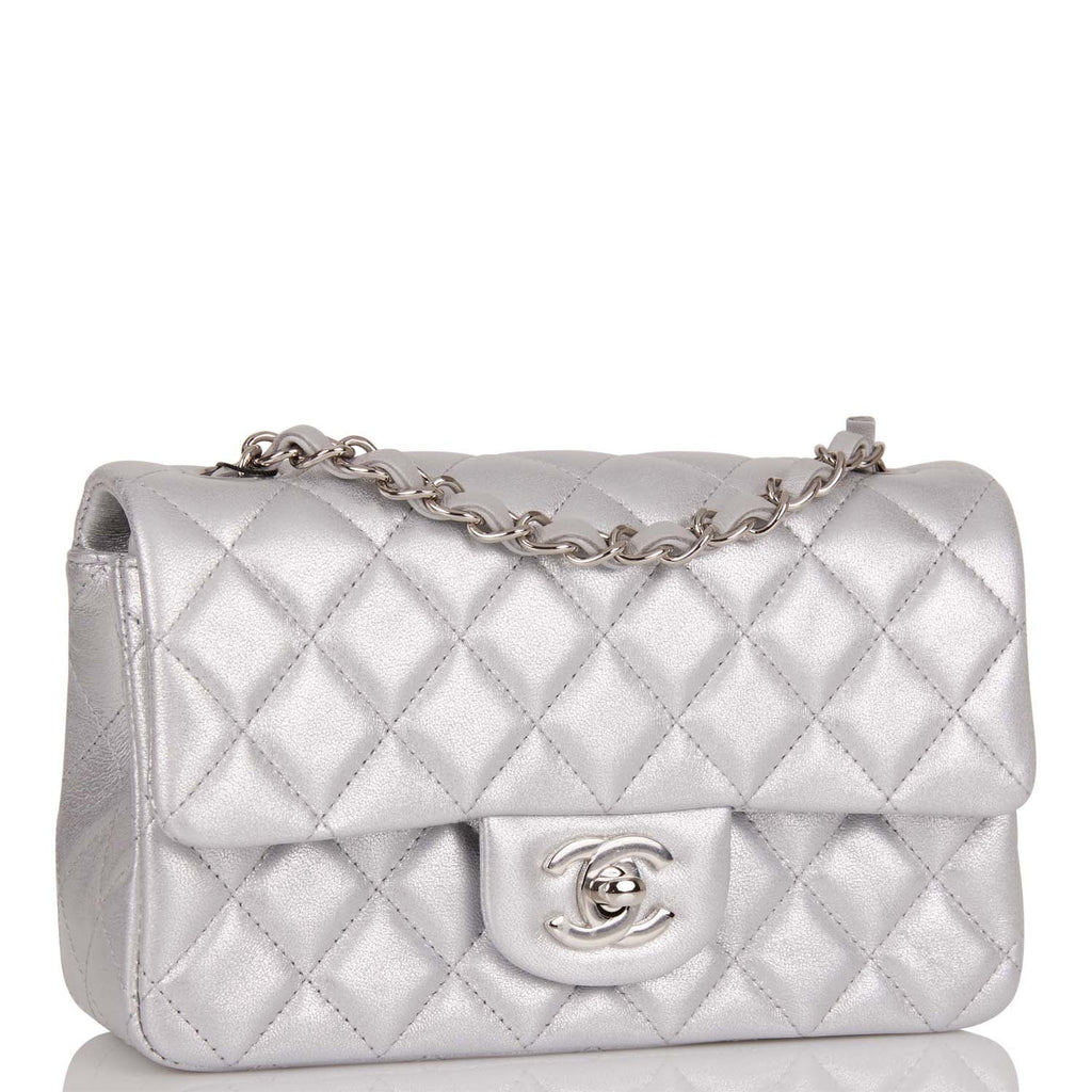 Chanel Silver Lambskin Rectangular Mini Classic Flap Silver