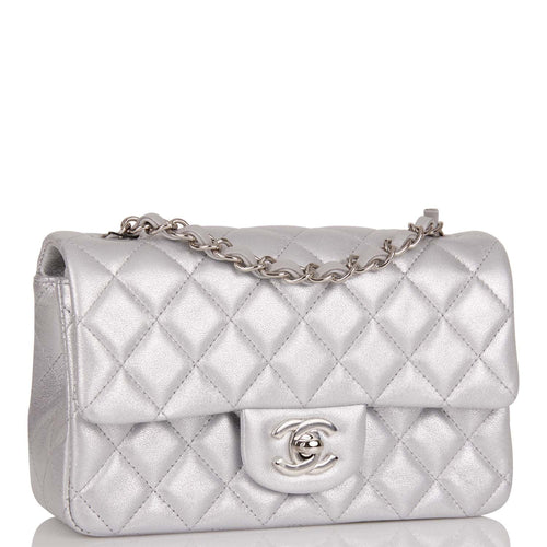Chanel Mini Rectangular Flap Bag Silver Iridescent Lambskin Silver Hardware