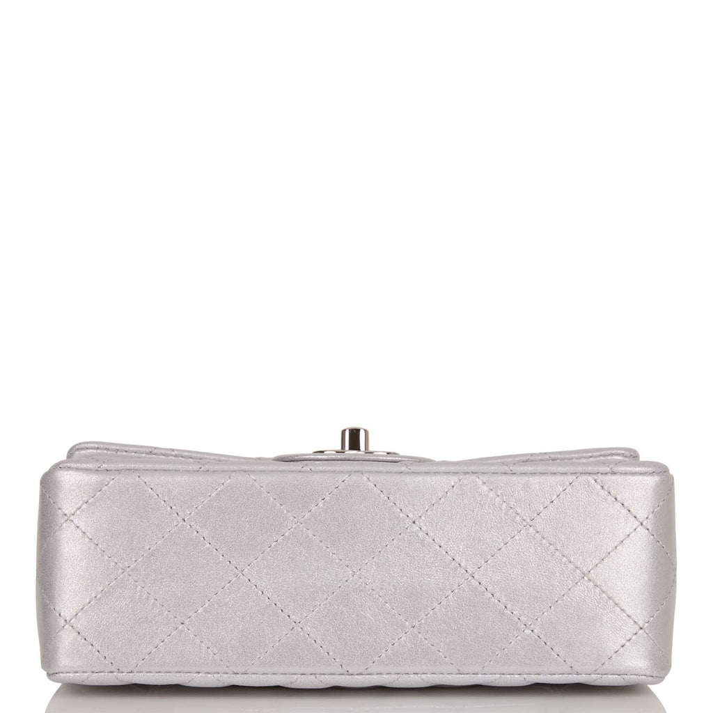 Chanel Silver Lambskin Rectangular Mini Classic Flap Silver Hardware