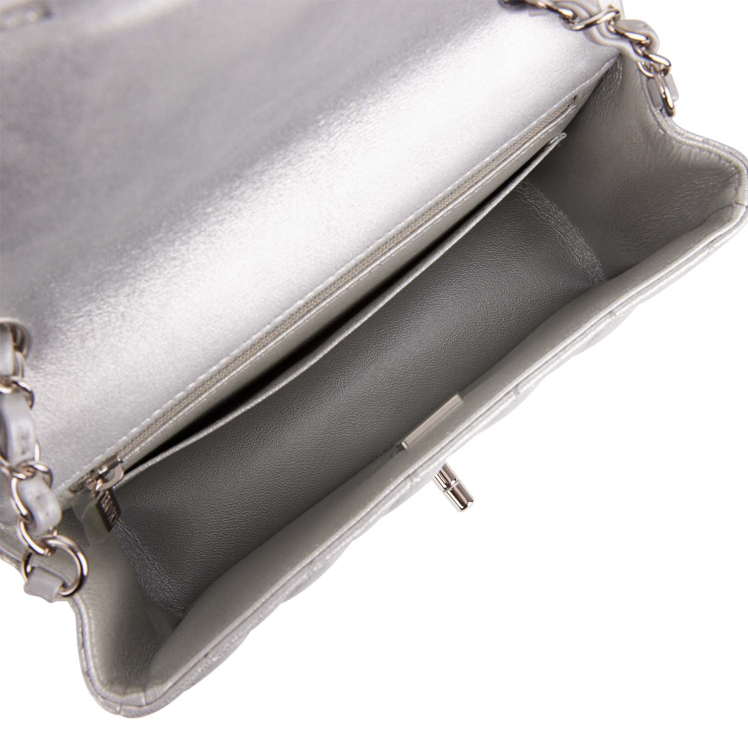 Chanel Silver Lambskin Rectangular Mini Classic Flap Silver Hardware