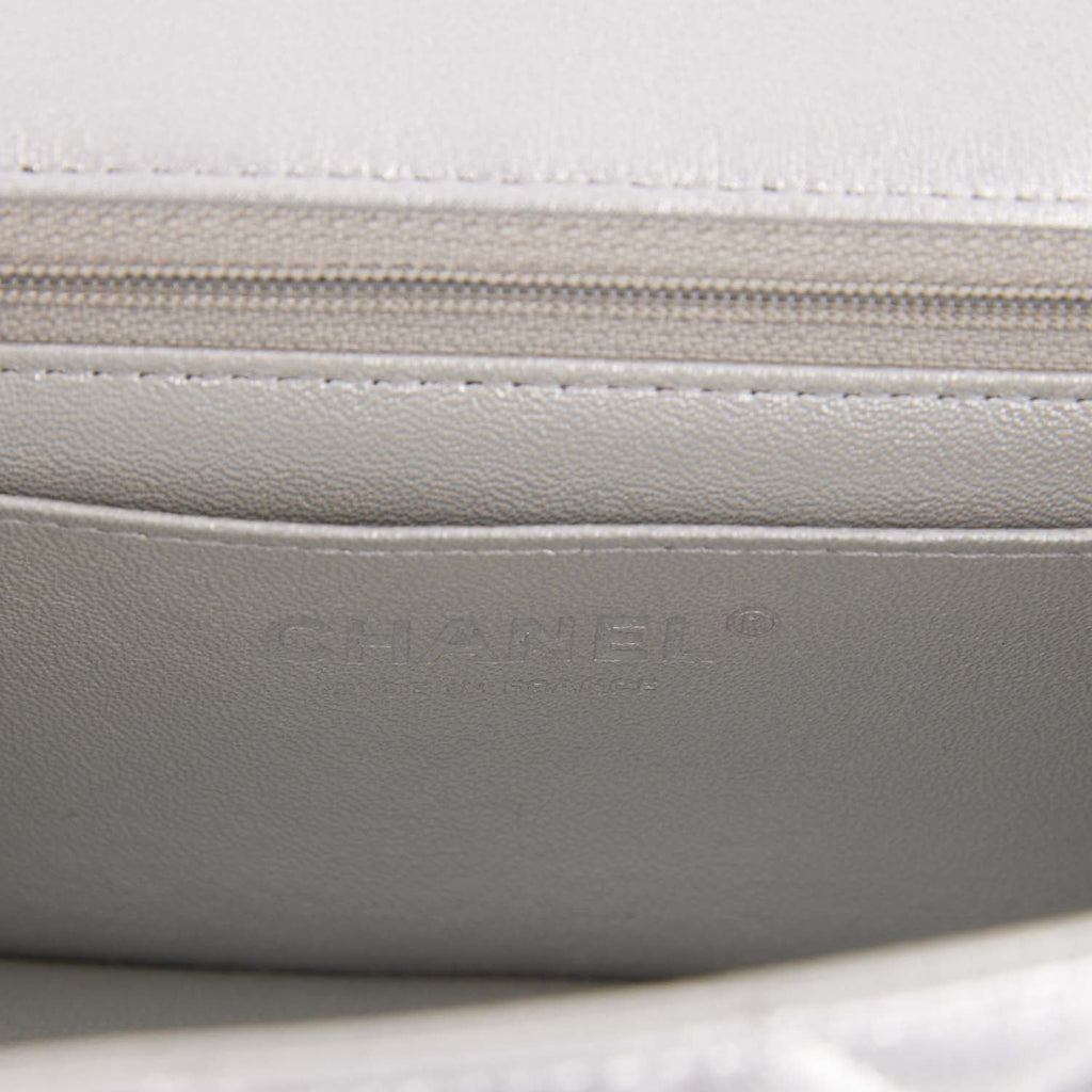 Chanel Mini Rectangular Flap Bag Silver Iridescent Lambskin Silver Hardware