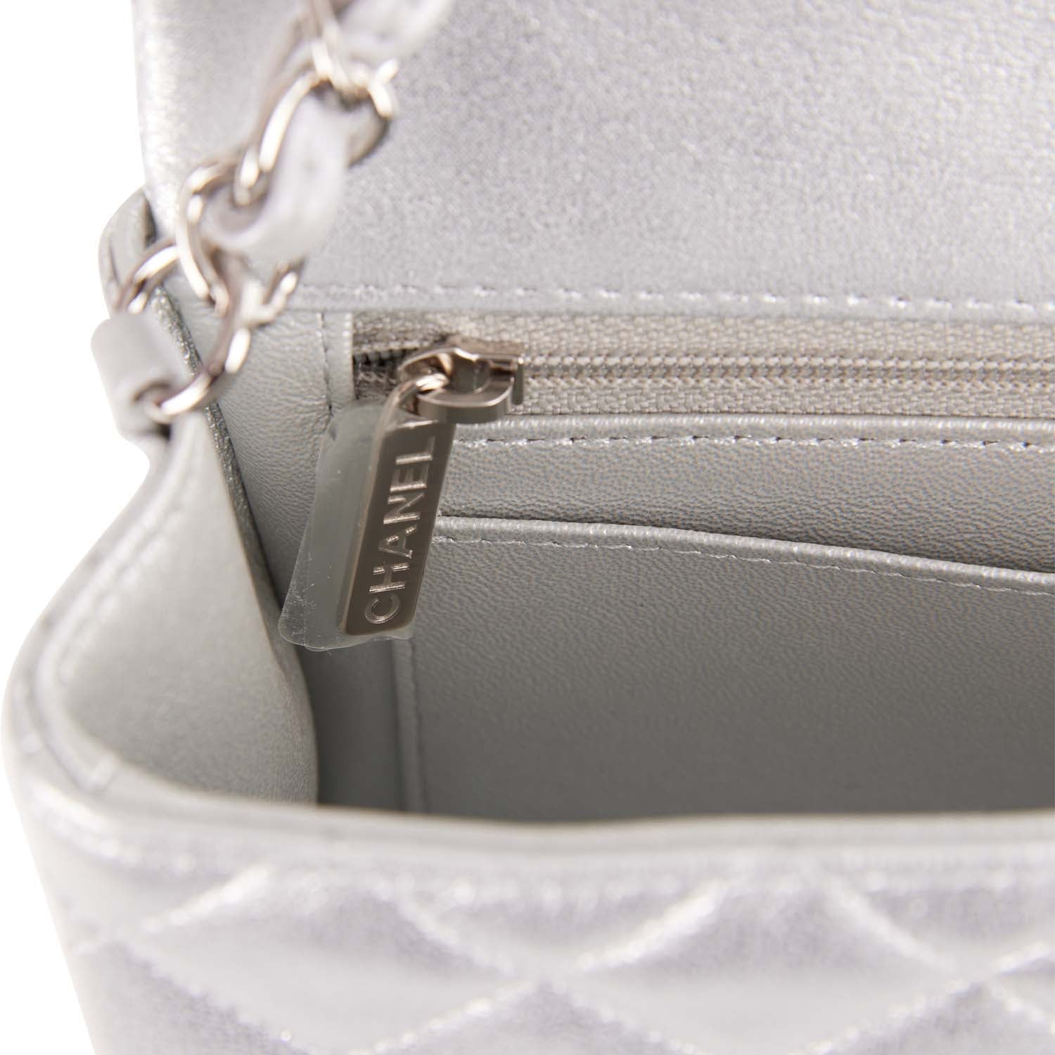 Chanel Silver Lambskin Rectangular Mini Classic Flap Silver Hardware