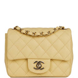 Chanel Mini Square Flap Bag Yellow Lambskin Light Gold Hardware