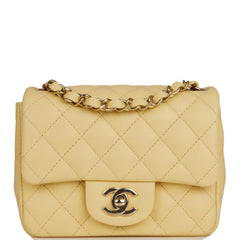 Chanel Yellow Lambskin Square Mini Classic Flap Light Gold Hardware