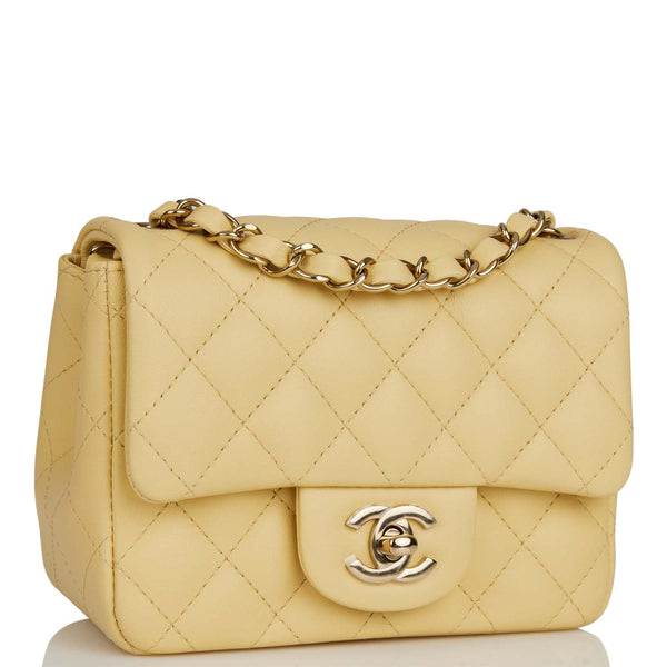 Chanel Yellow Lambskin Square Mini Classic Flap Light Gold