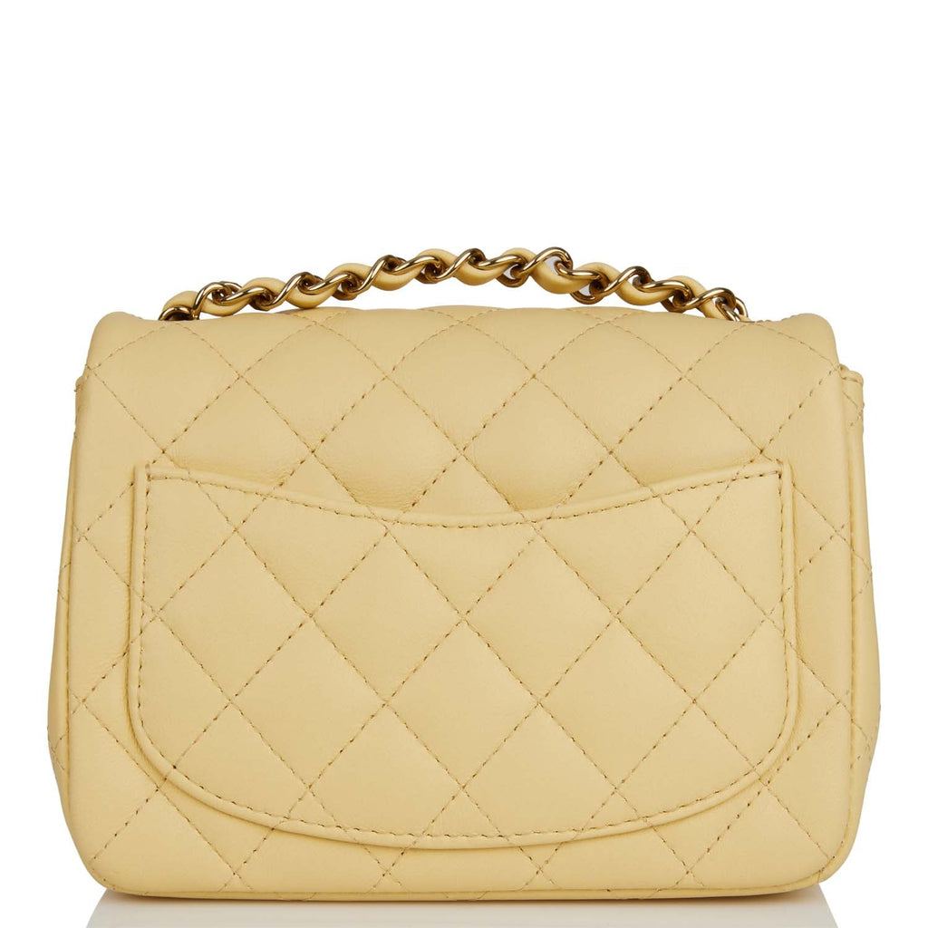 Chanel Mini Square Flap Bag Yellow Lambskin Light Gold Hardware