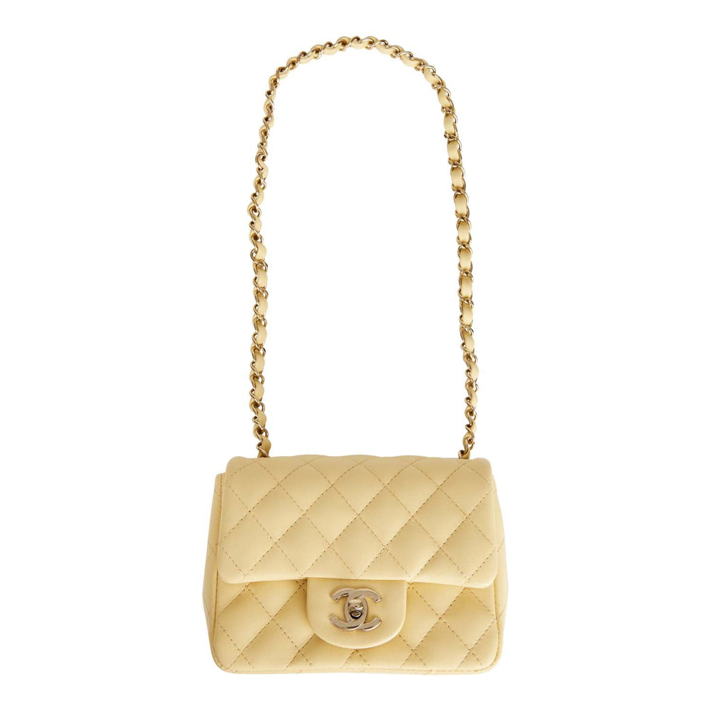 Chanel Light Yellow Quilted Calfskin Classic Mini Flap Bag White Gold Hardware, 2021 (Like New)