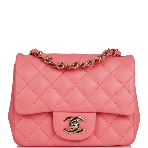 Chanel Mini Square Flap Bag Pink Lambskin Light Gold Hardware