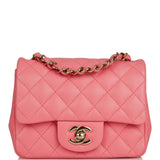 Chanel Mini Square Flap Bag Pink Lambskin Light Gold Hardware