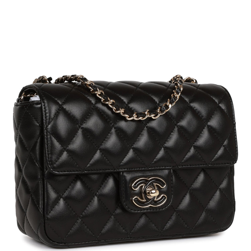 Chanel Mini Flap Bag With Heart CC Charm Black Lambskin Aged Gold