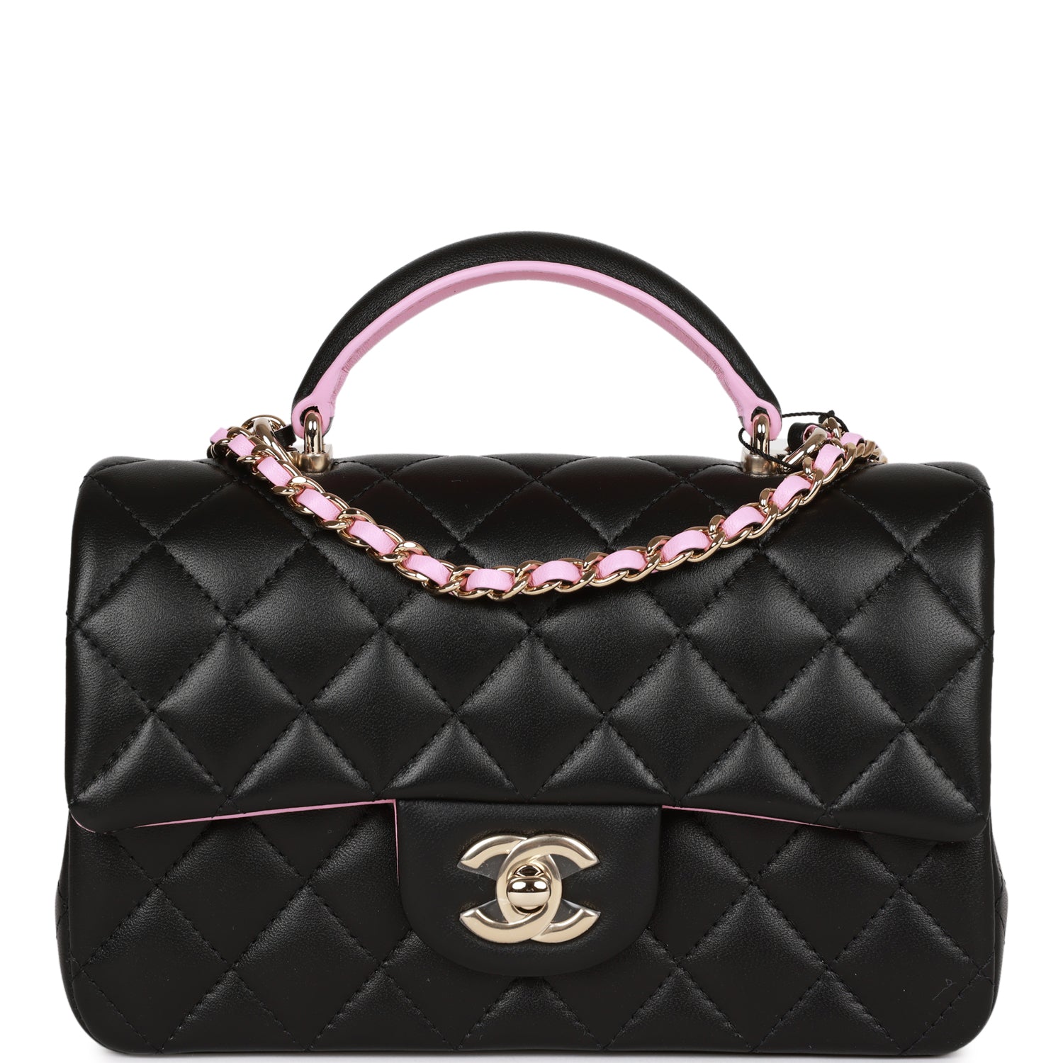 Chanel Black and Pink Lambskin Rectangular Mini Flap Bag Top Handle ...