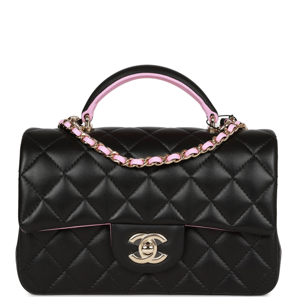 Chanel Mini Rectangular Top Handle, Black and Pink Lambskin with Gold  Hardware, New in box WA001