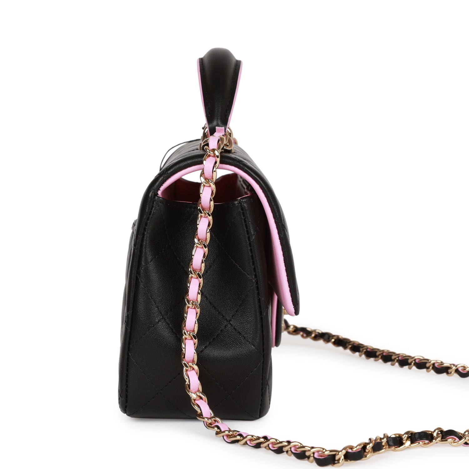 Chanel Mini Rectangular Flap with Top Handle Black and Pink Lambskin L