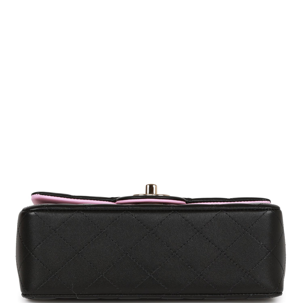 Chanel Mini Rectangular Flap with Top Handle Black and Pink Lambskin Light Gold Hardware