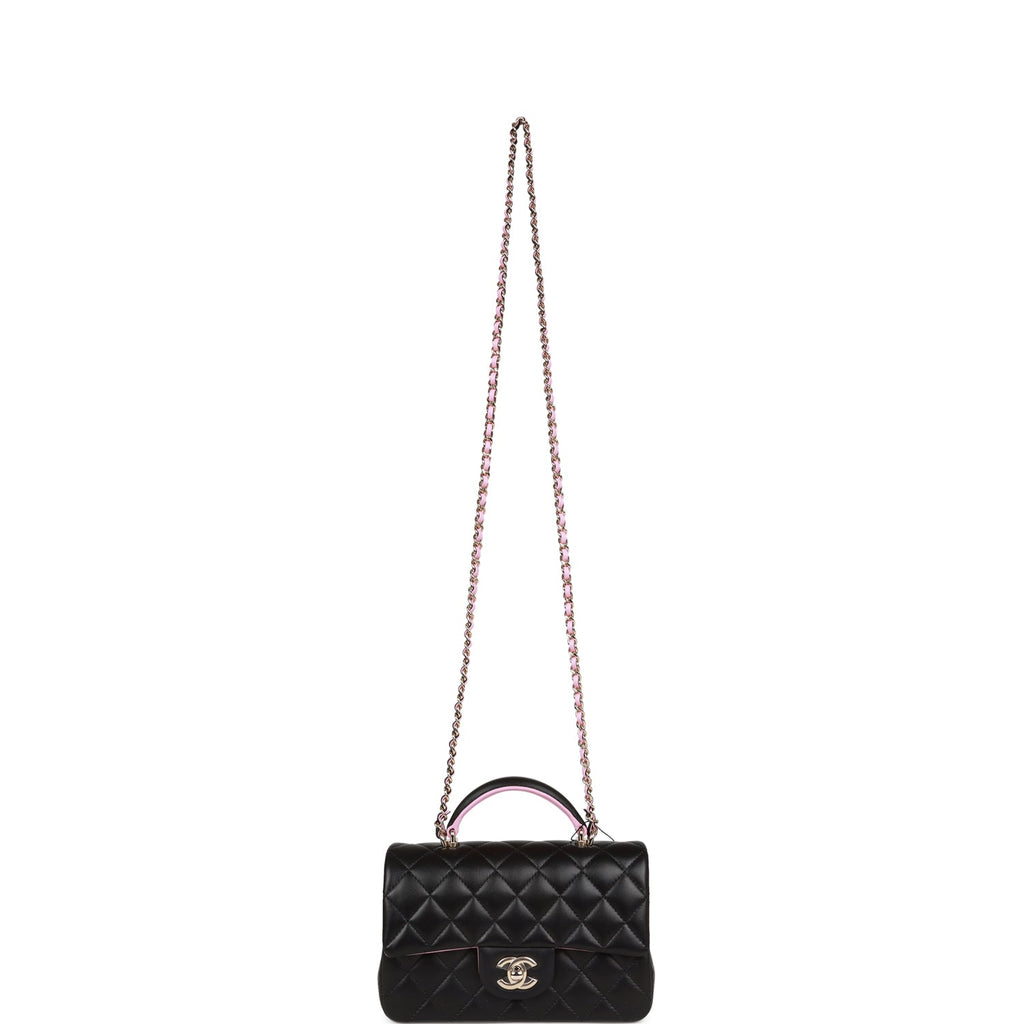 CHANEL Lambskin Small Chain Handle Flap Bag Black 660057