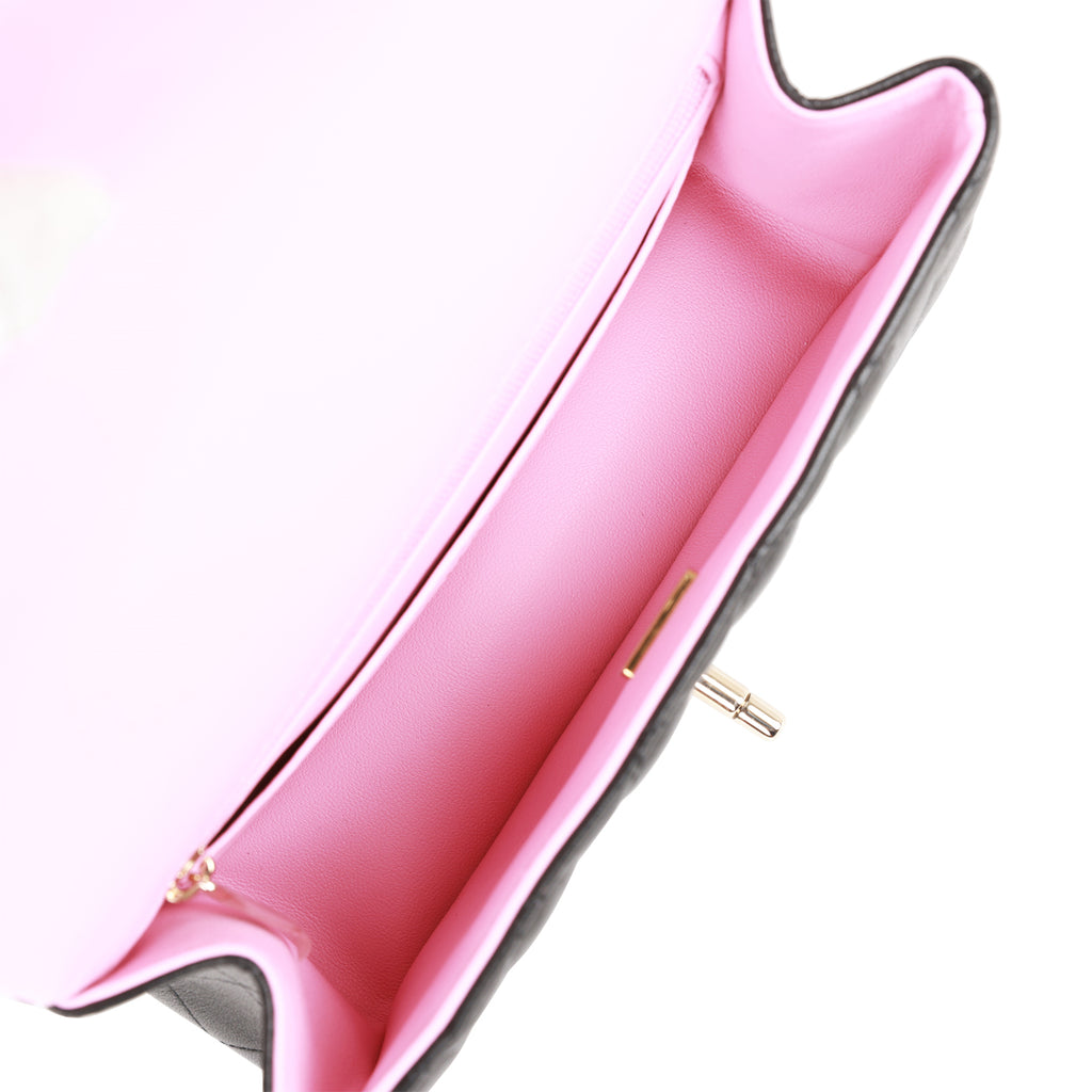 Mini Rectangle Top Handle Lambskin Pink GHW