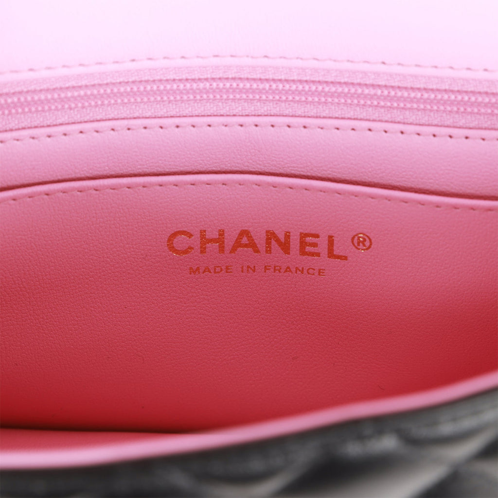 Chanel Black and Pink Lambskin Rectangular Mini Flap Bag Top