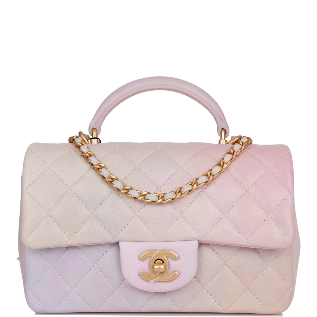 CHANEL Lambskin Quilted Mini Top Handle Rectangular Flap Lilac