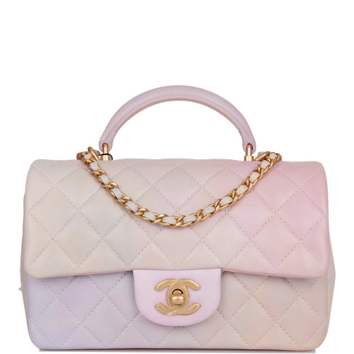 Chanel Mini Rectangular Flap Bag with Top Handle Light Pink Ombre Lambskin Antique Gold Hardware