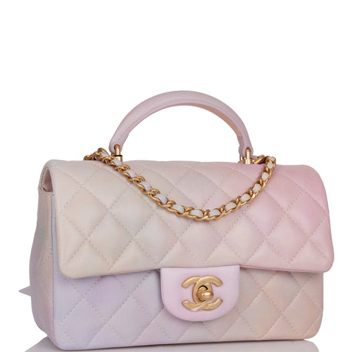 Chanel Mini Rectangular Flap Bag with Top Handle Light Pink Ombre Lambskin Antique Gold Hardware