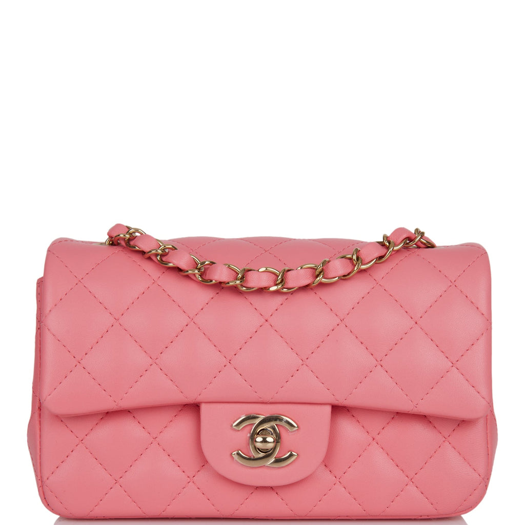 Chanel Mini Rectangular Flap Bag Coral Lambskin Light Gold Hardware Peach Madison Avenue Couture