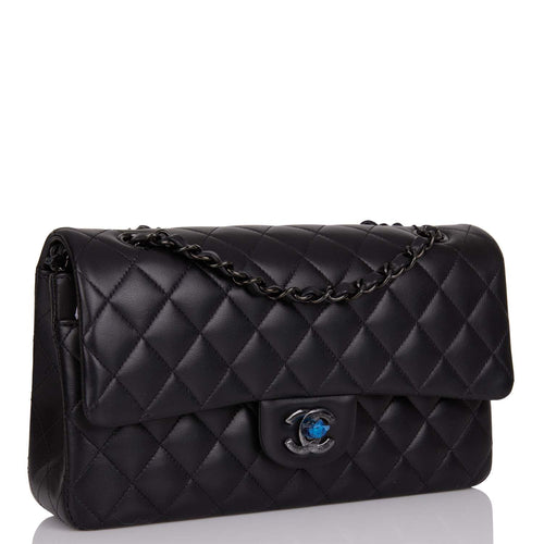 Chanel Medium Classic Double Flap Bag SO Black Lambskin Quilted Black Hardware